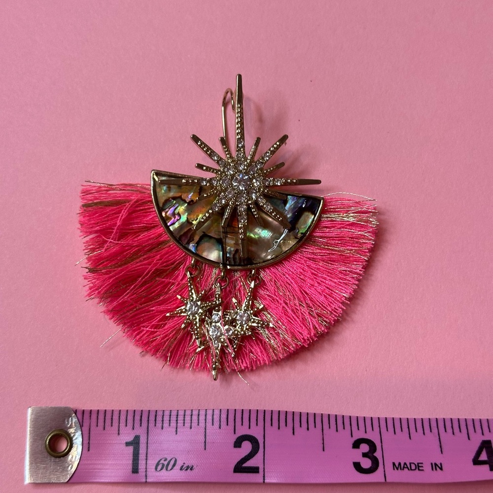 Unique Pink and Gold Fringe Star Earrings - Picture 5 of 6